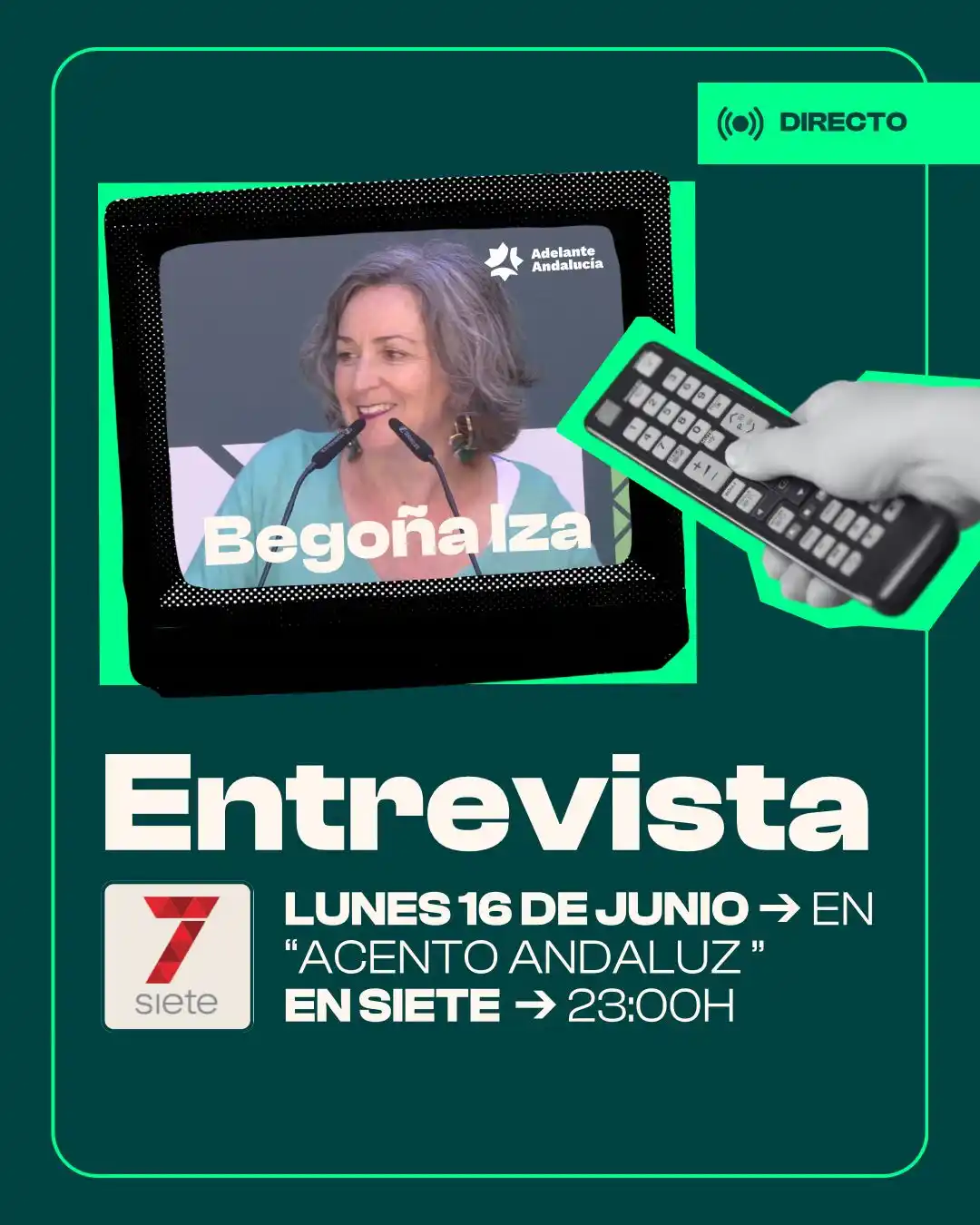 Image from Adelante Andalucía: ‼️📺 Esta noche Begoña Iza estará en 7tvandalucia 🟣 Instagram https...
