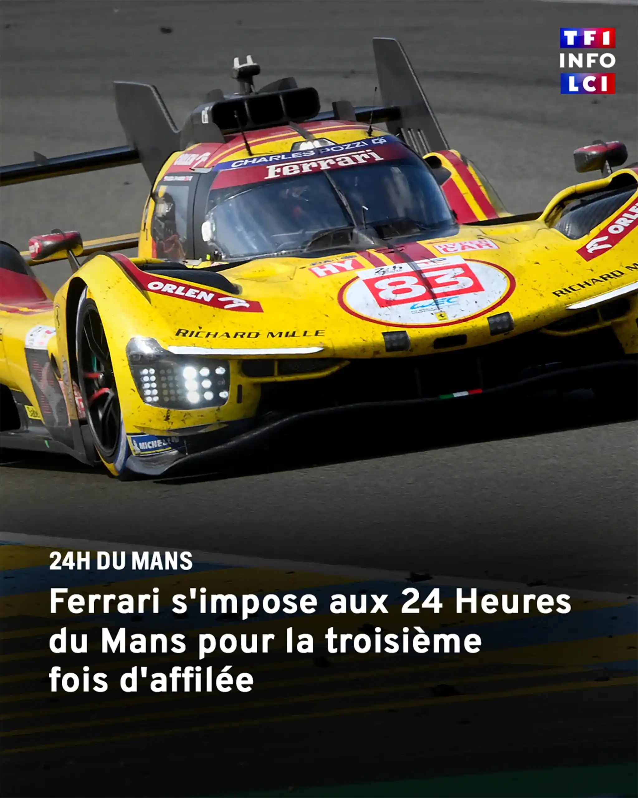 Image from TF1 Info: 🏎️ *Ferrari s'impose aux 24 Heures du Mans pour la troisième fois d'a...