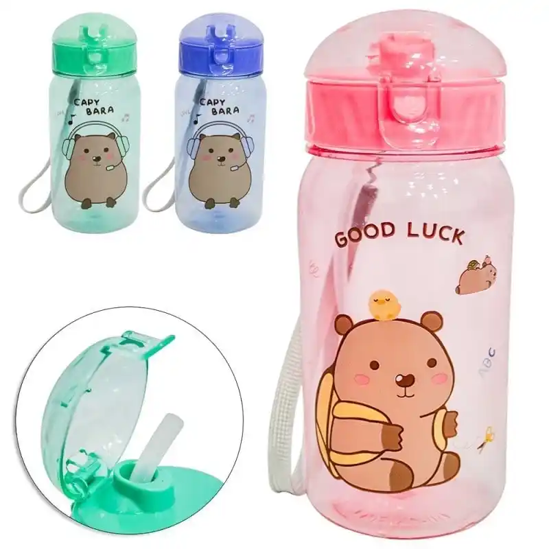 Image from 25 De Março Online - Oficial ✅: Garrafa Squeeze de Plástico Capivara com Canudo: prática, leve e diver...