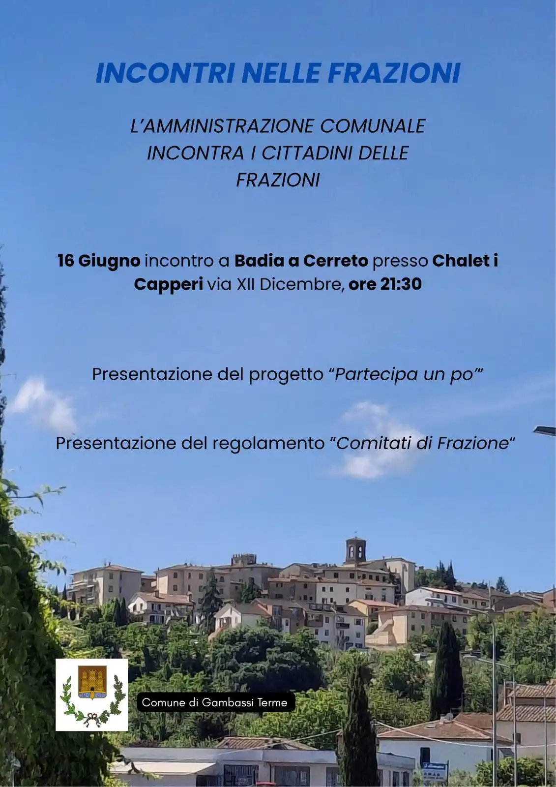 Image from Comune di Gambassi Terme: 📣 *INCONTRI NELLE FRAZIONI* L’Amministrazione Comunale incontra i cit...