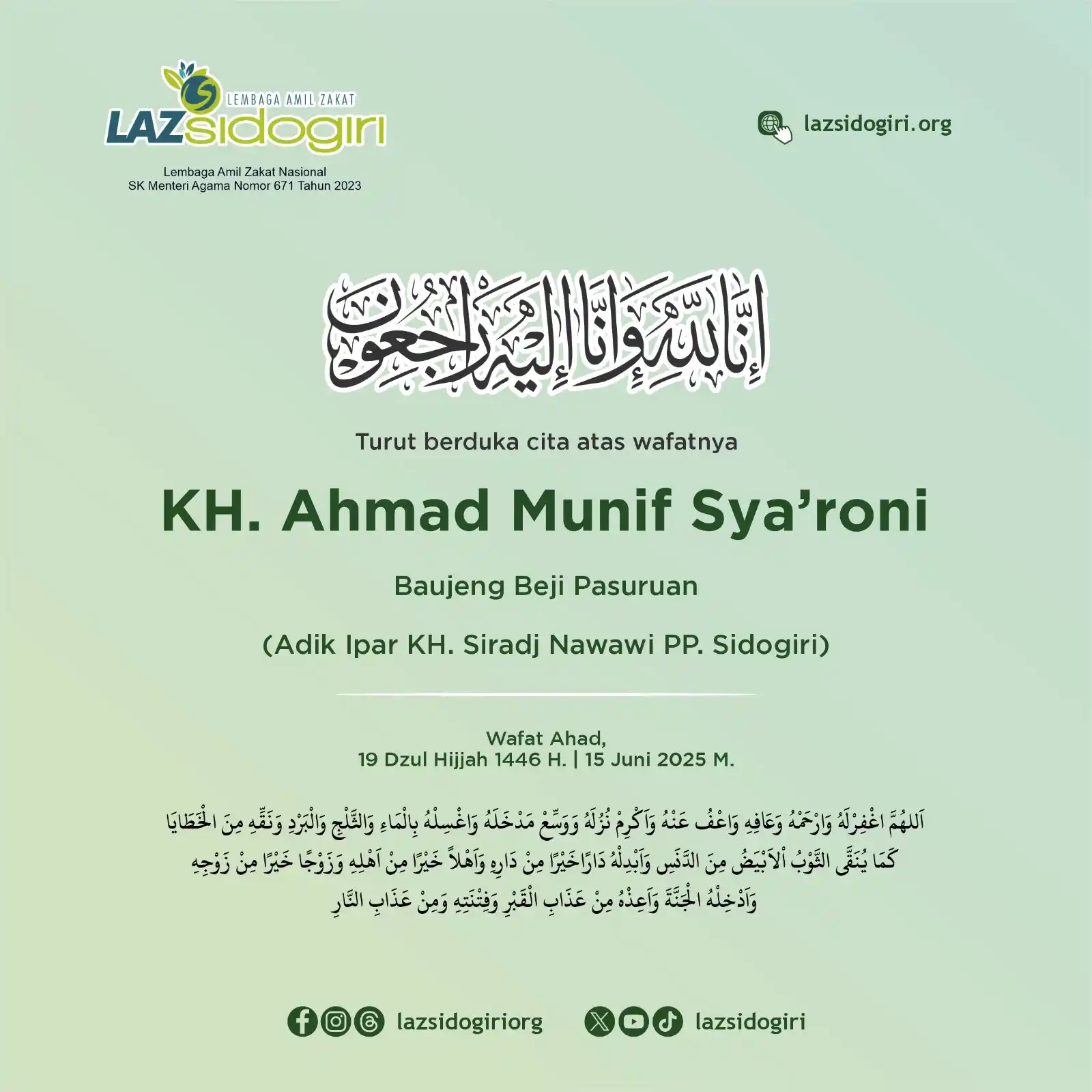 Image from LAZ Sidogiri: _Innālillāhi Wainna Ilaihi Rajiūn_ Segenap Pengurus dan Direksi <a cl...