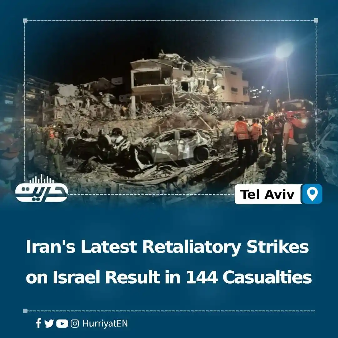 Image from Hurriyat Radio English: Iran's Latest Retaliatory Strikes on Israel Result in 144 Casualties ...