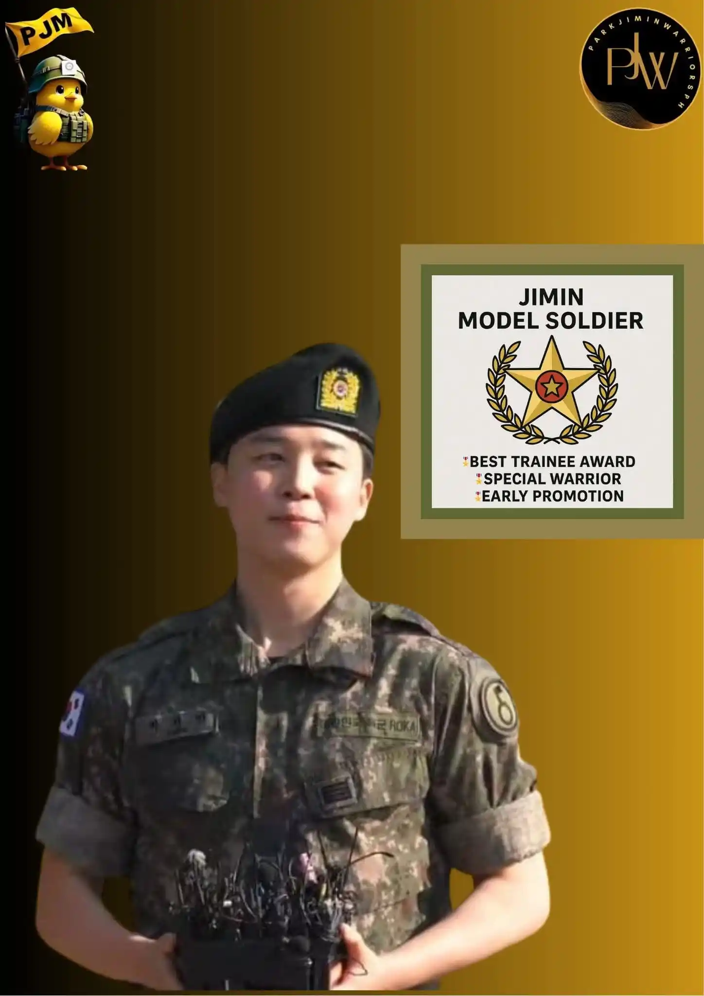 Image from JIKOOKS FAMILIA REAL🐥🐰🐶: Jimin foi homenageado com o título de "Soldado Modelo" por demonstrar ...