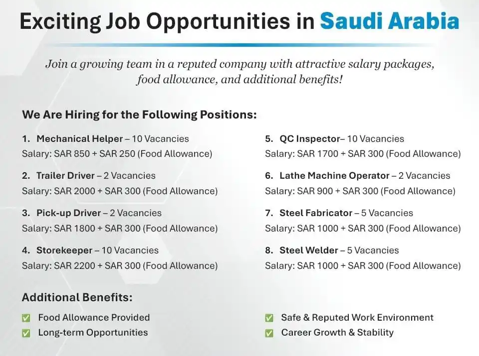 Image from KTNT OVERSEAS PLACEMENT: Job Openings – Saudi Arabia | Immediate Requirement 📢 Employment Visa...