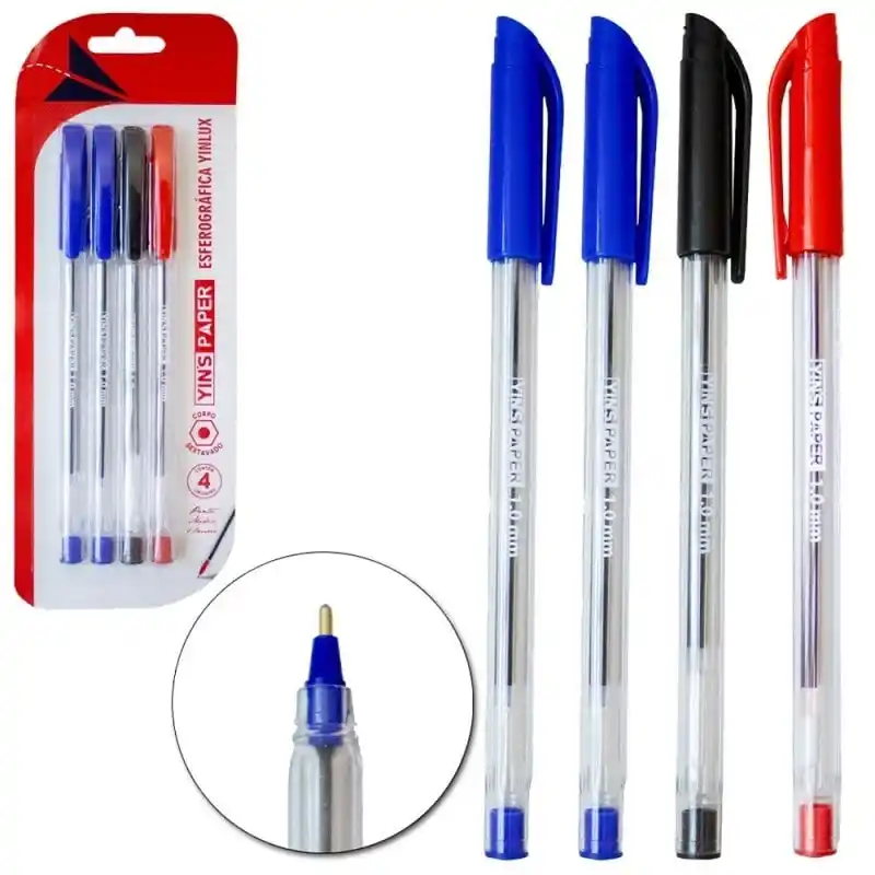 Image from 25 De Março Online - Oficial ✅: Kit com 4 canetas esferográficas básicas sextavadas. Escrita suave e c...
