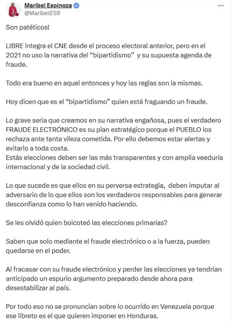 Image from HCH: 🔴 La congresista, Maribel Espinoza arremete contra el Partido Libre: ...