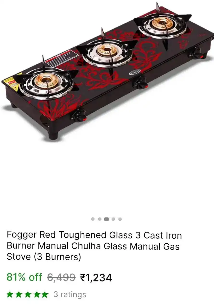 Image from Shopping Area ✨: 🔥LOOTO: ₹1234 Glass Designer 3 Burner Gas Stove https://bittli.in/5...