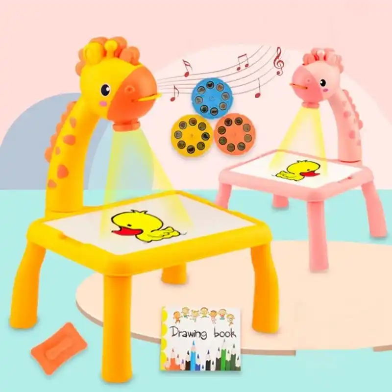 Image from 25 De Março Online - Oficial ✅: Lousa mágica mesinha com projetor girafinha amarela, ideal para estimu...