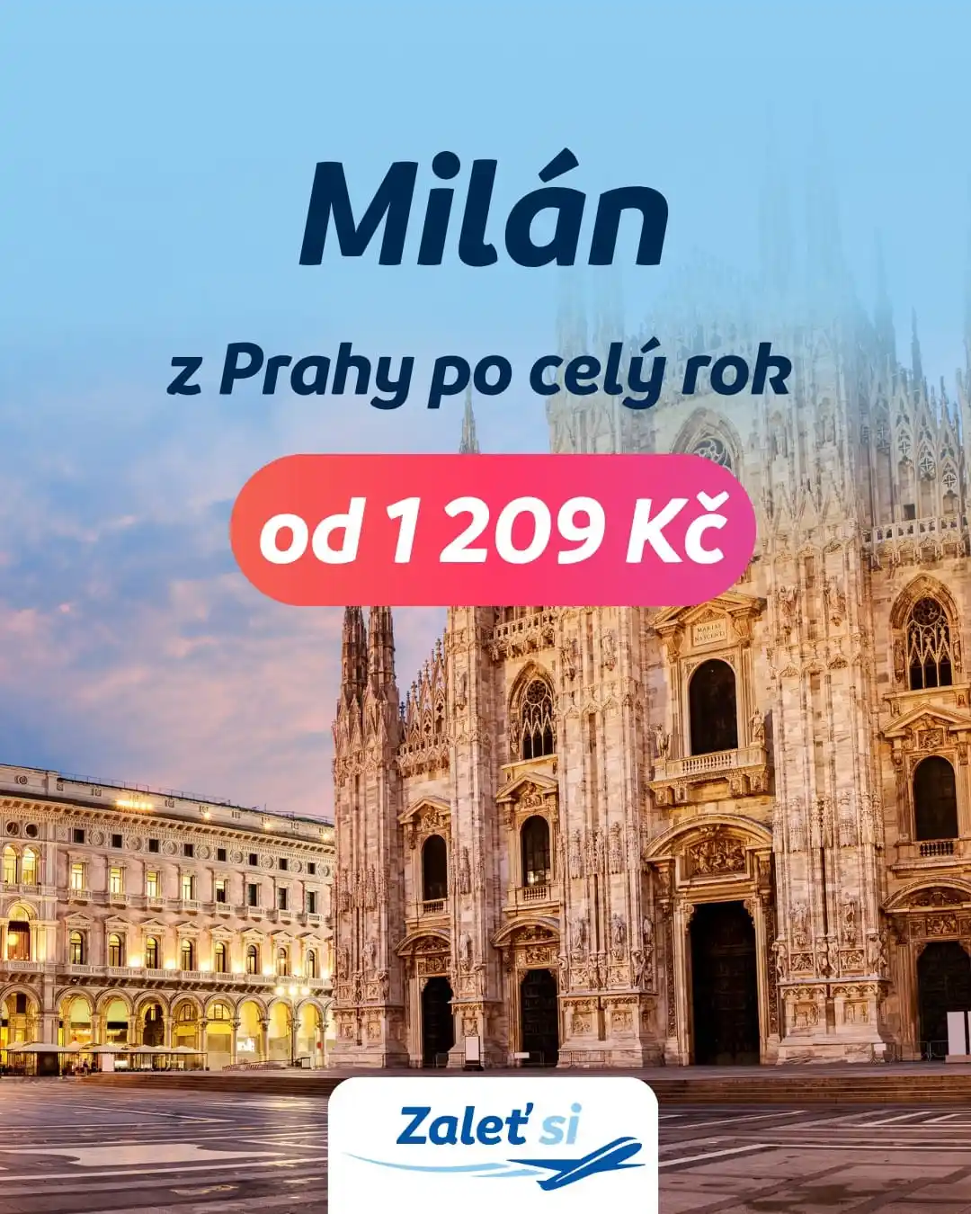 Image from Zaletsi.cz: Máme tu várku levných letenek do Milána 🇮🇹 na termíny po celý rok. V...