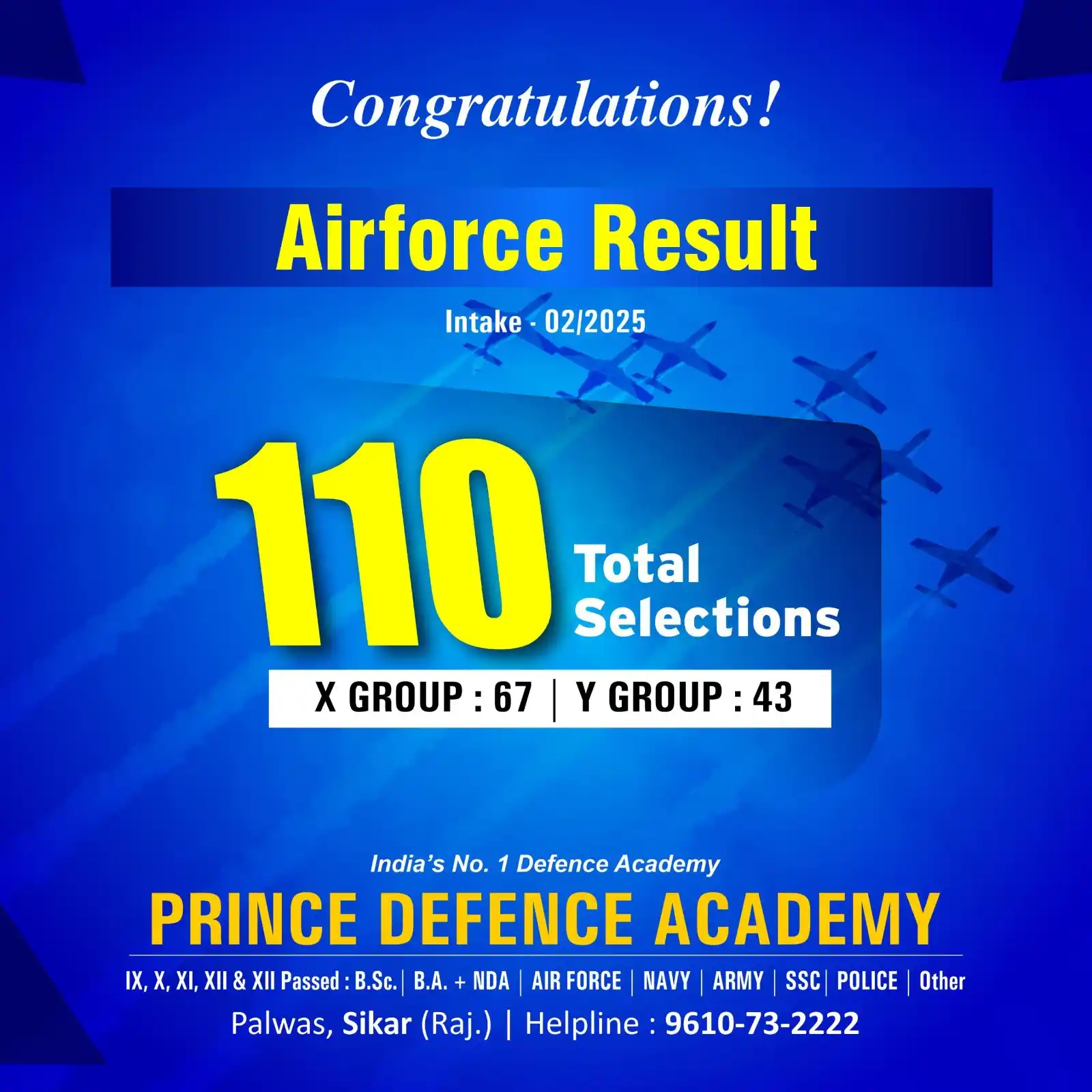 Image from Prince Education Hub, Sikar: 💥 Massive Success Alert! 💥 We’re proud to announce 110 Selections in...