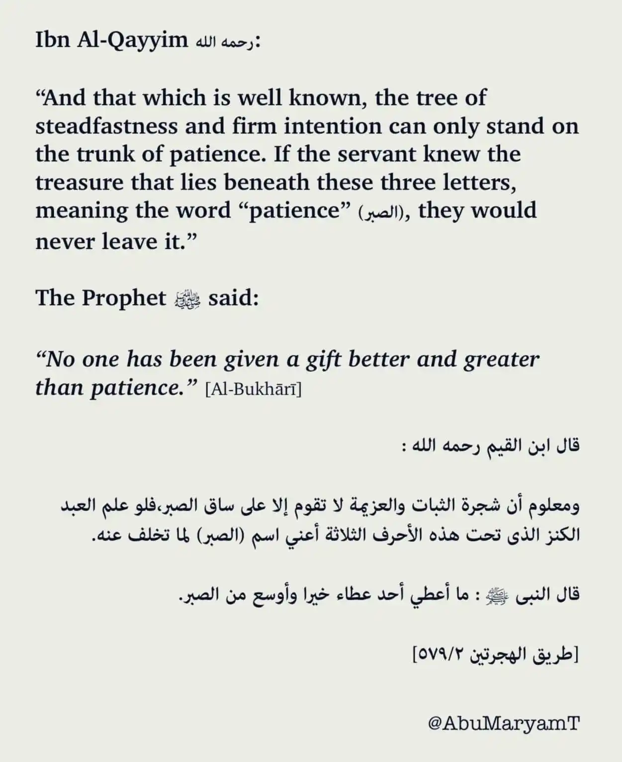 Image from WhatsApp Islamic Quotes For Status : *"No one has been given a gift better and greater than patience."* *م...