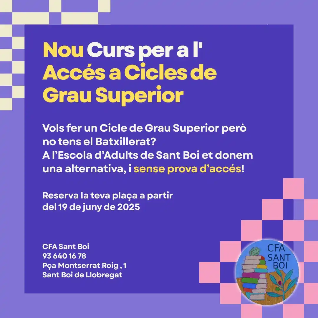 Image from CENTRE FORMACIÓ ADULTS SANT BOI: 📣 Nou *Curs de Formació Preparatori per a l'Accés a Cicles de Grau Su...
