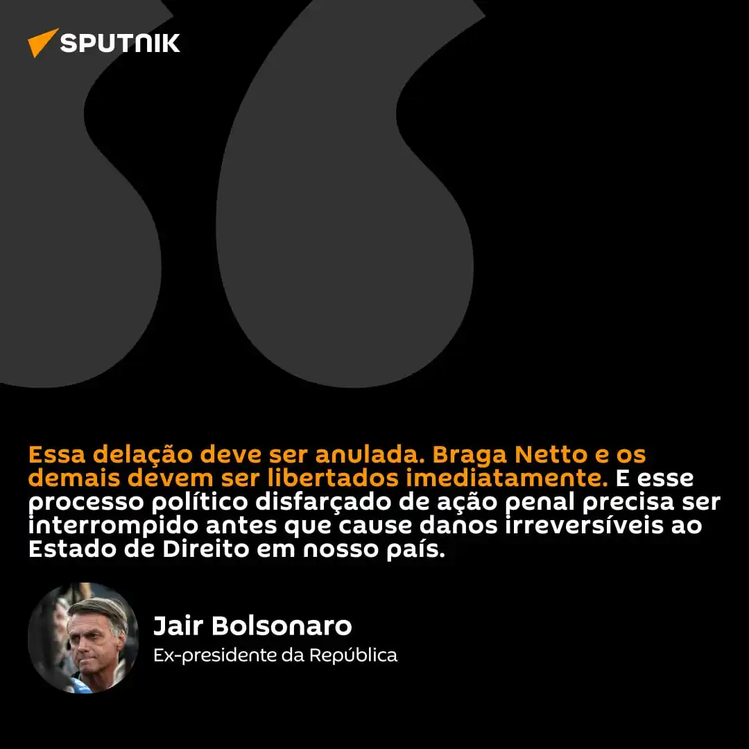 Image from Sputnik Brasil: 💬 O ex-presidente Jair Bolsonaro solicitou a anulação da delação prem...