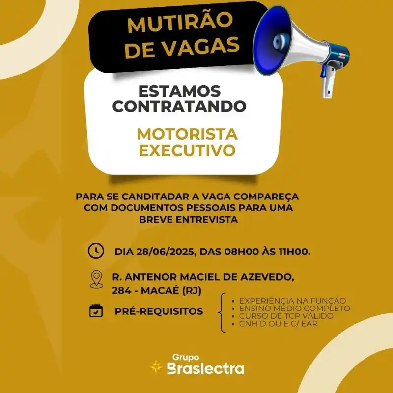 Image from VAGAS: 🚨 Oportunidade de Emprego! O Grupo Braslectra está contratando Motor...