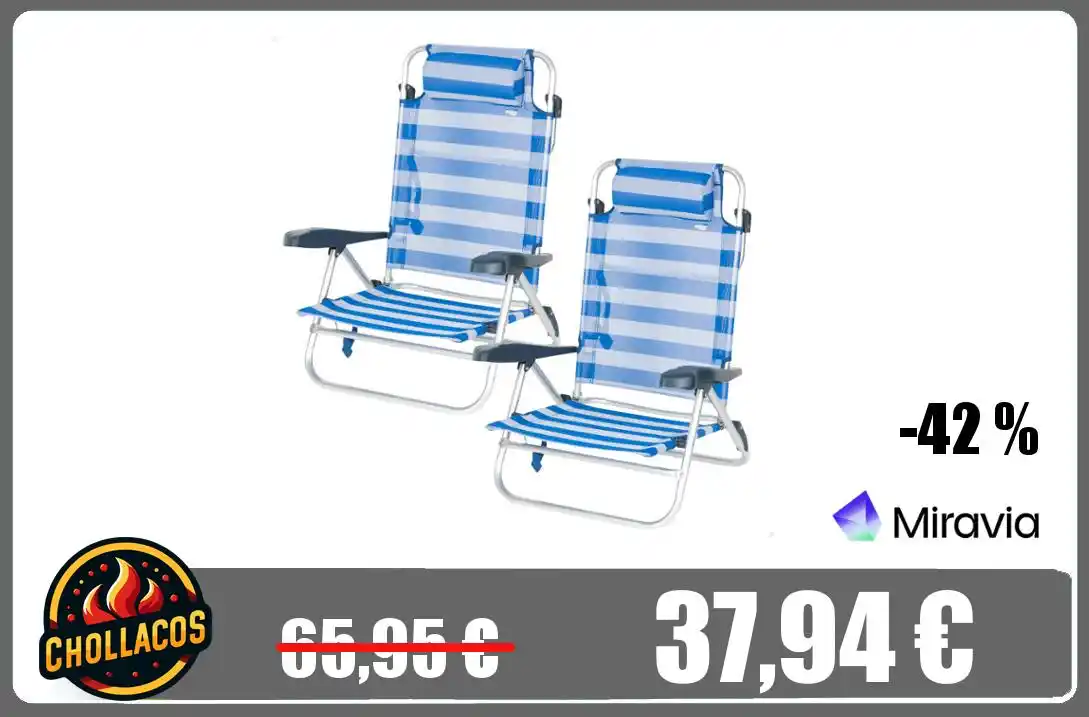 Image from Chollacos: 🔥 *PACK DE 2 SILLAS DE PLAYA* # 🔥 Aktive – Pack de 2 sillas de pl...