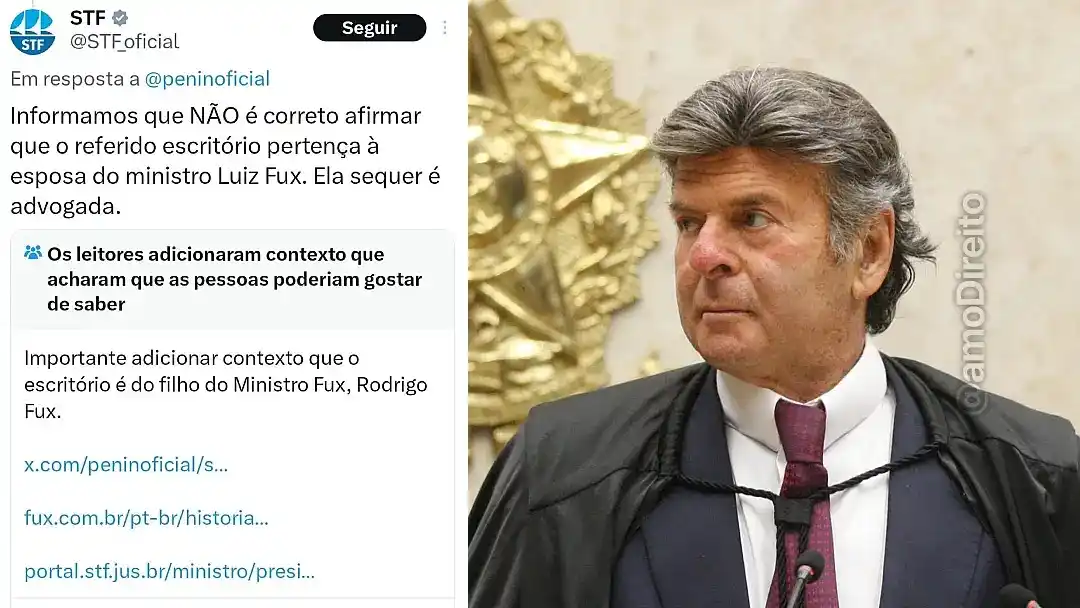 Image from amo Direito: *Perfil oficial do STF rebate história envolvendo esposa de Luiz Fux* ...