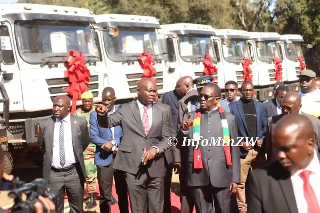 Image from Hurumende News Hub: President Mnangagwa Empowers Youth: Tipper Trucks and Loaders Handed O...