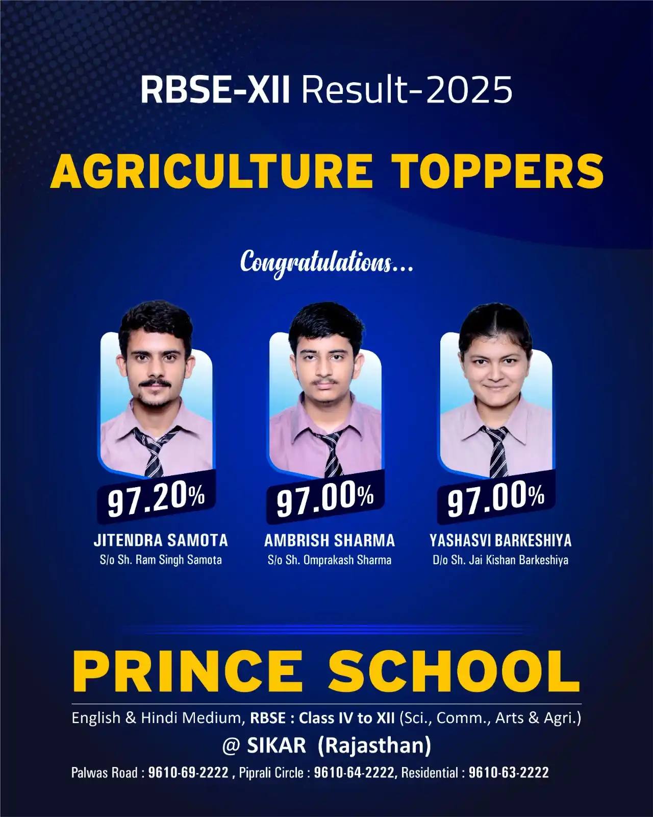 Image from Prince Education Hub, Sikar: 🎉🌾 Proud Moment for Prince School! 🌾🎉 Congratulations to our RBSE...
