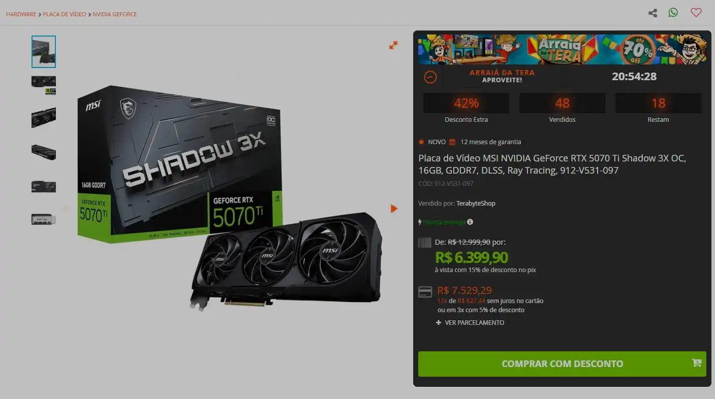 Image from CANAL RUANINHO BR PROMOÇÕES E VÍDEOS!: RTX 5070Ti em promoção 6399 3 anos de garantia Modelo muito frio e sil...