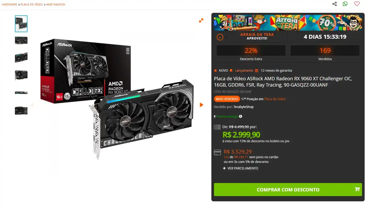 Image from CANAL RUANINHO BR PROMOÇÕES E VÍDEOS!: 🔥 RX 9060 XT 16GB ASRock Challenger OC 🔥 💸 Valor: R$ 2999 🔗 ht...