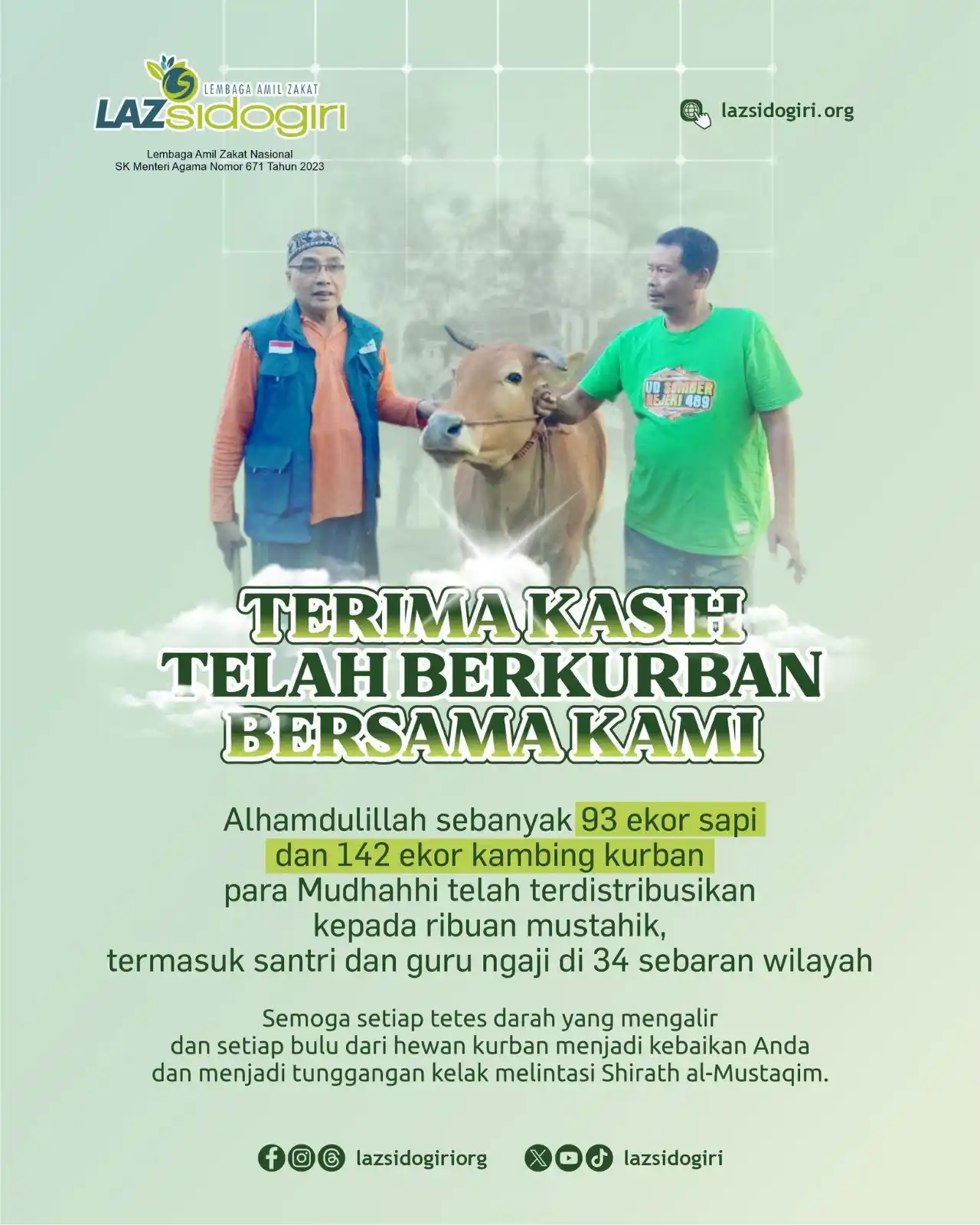 Image from LAZ Sidogiri: Sahabat, terima kasih telah mempercayakan kurban Anda tahun ini kepada...
