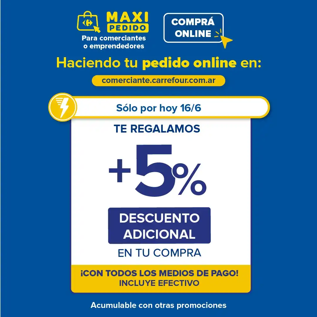 Image from Carrefour para Comerciantes: ⏰ ¡Seguimos con el finde largo de descuentos!  💸 ¡5% DE DESCUENTO ADI...