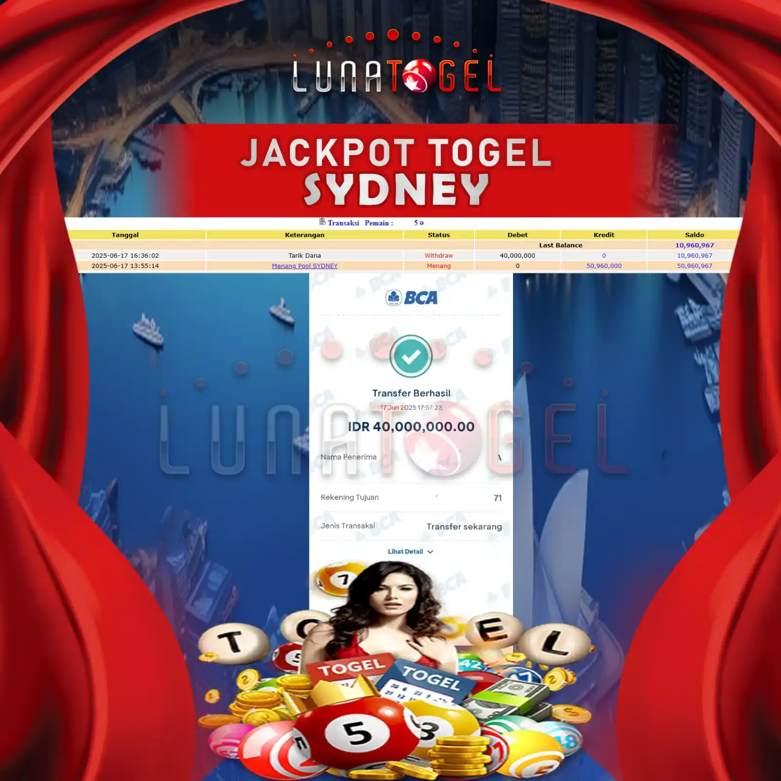 Image from LUNACNL: Selamat Kepada User Id : egxxxx25 JP Paus di Pasaran SYDNEY Rp.50,960,...