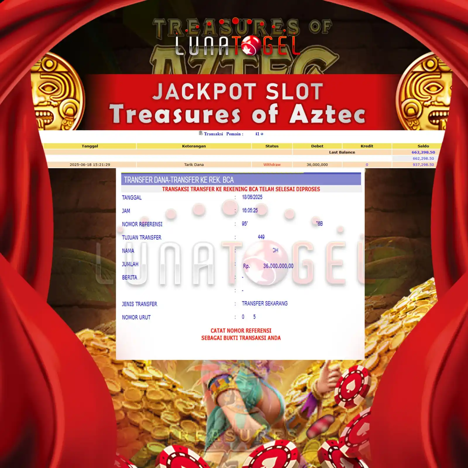 Image from LUNACNL: Selamat Kepada User Id : mdxxx41 JP Paus di Permainan Treasures of Azt...