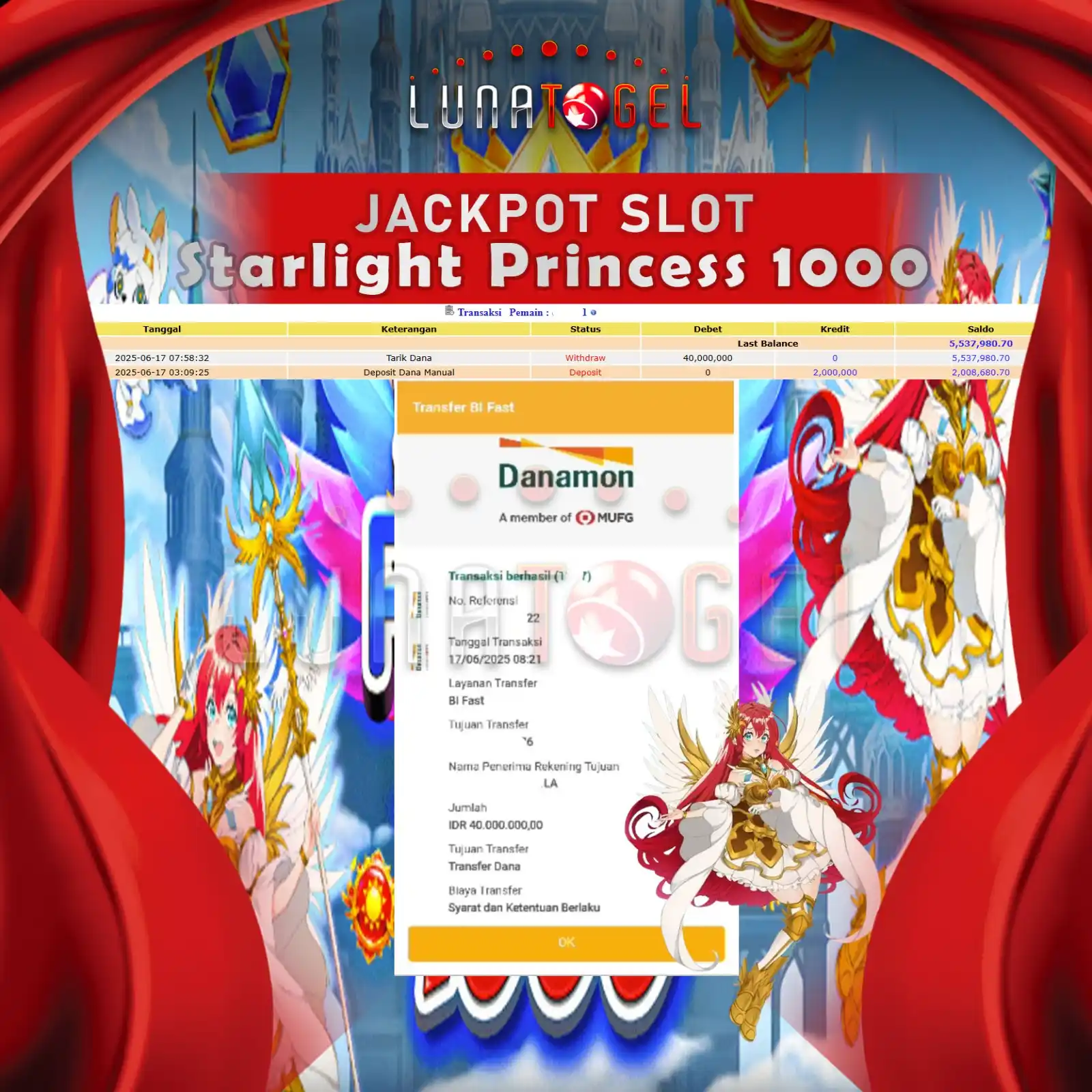 Image from LUNACNL: Selamat Kepada User Id : osxxxxx11 JP Paus di Permainan Starlight Prin...
