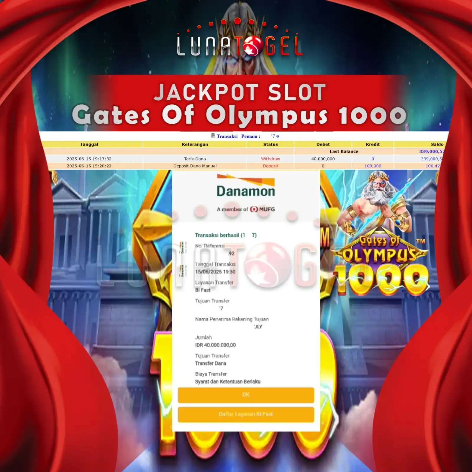 Image from LUNACNL: Selamat Kepada User Id : pixxx07 JP Paus di Permainan Gates Of Olympus...