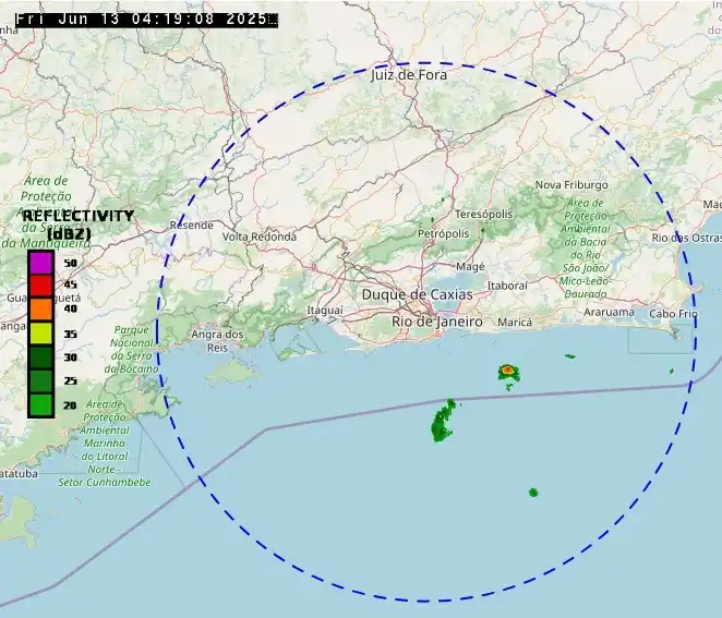 Image from Centro de Operações e Resiliência (COR-Rio): *TEMPO AGORA* Segundo o Alerta Rio, no momento, o Radar Meteorológico...