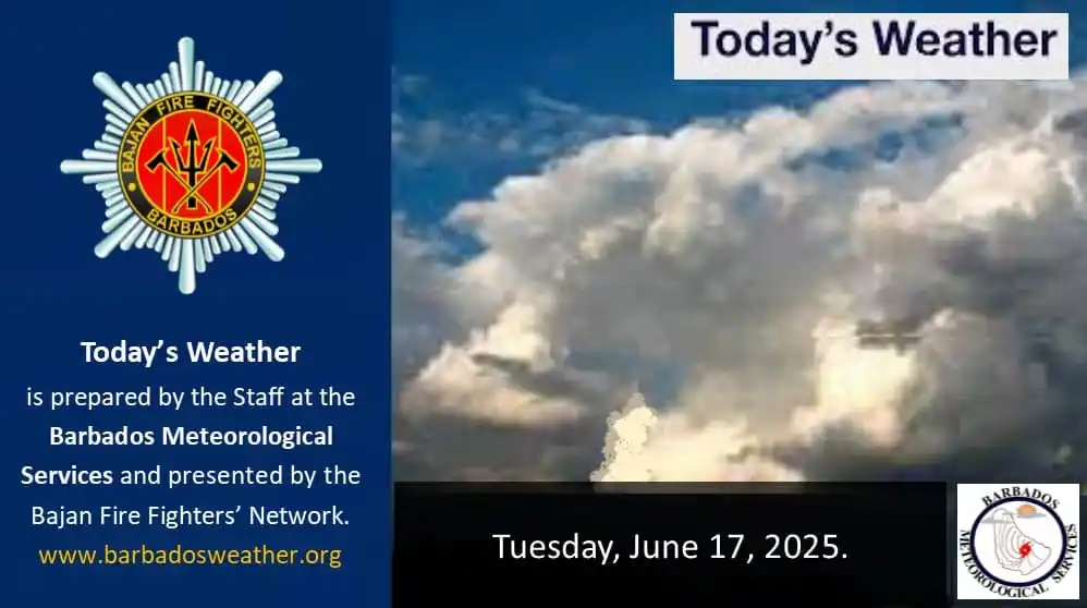 Image from Bajan Fire Fighters' Network: Today's Synopsis: Low-level instability is affecting the island. Gene...