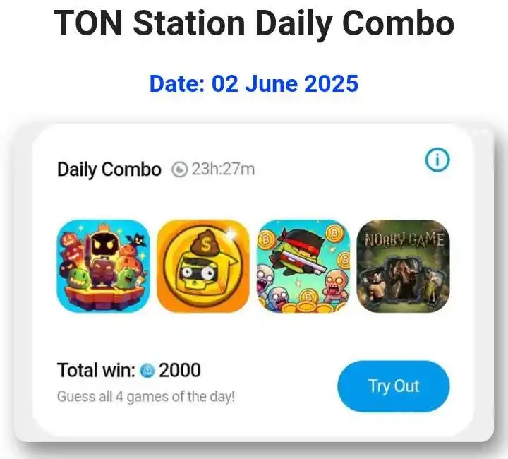 Image from Crypto Hot Gems: 💲Ton Station Daily Combo for today 2nd June, 2025 Start mining here...