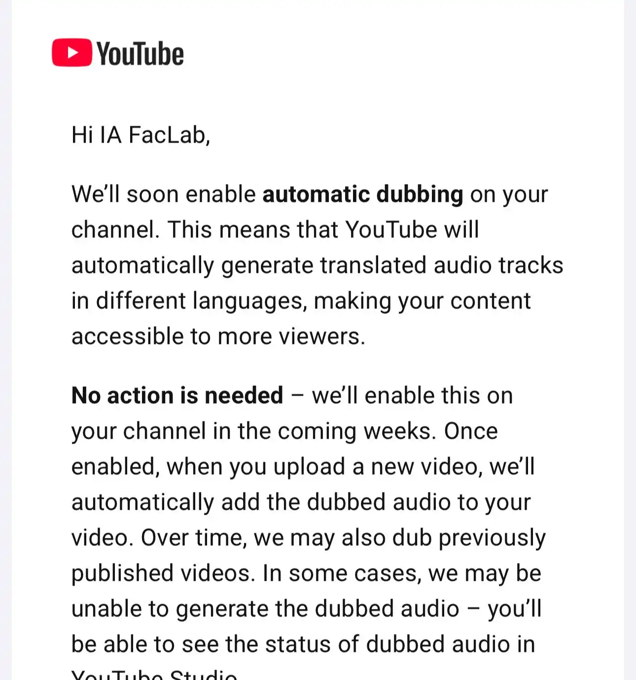 Image from IA FacLab : Un altro piccolo successo del mio canale YouTube. Il doppiaggio automa...