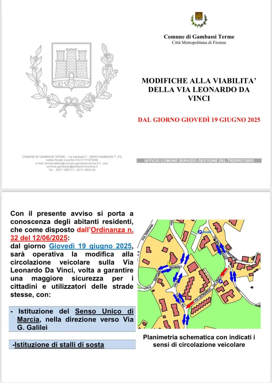 Image from Comune di Gambassi Terme: 🚧 *VIABILITÀ – VIA LEONARDO DA VINCI*🚧 📍 Comune di Gambassi Terme ...
