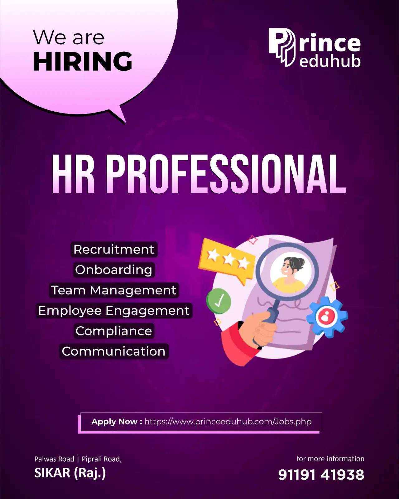 Image from Prince Education Hub, Sikar: 🚨 We’re Hiring: HR Professional at Prince Eduhub! Are you passionate ...