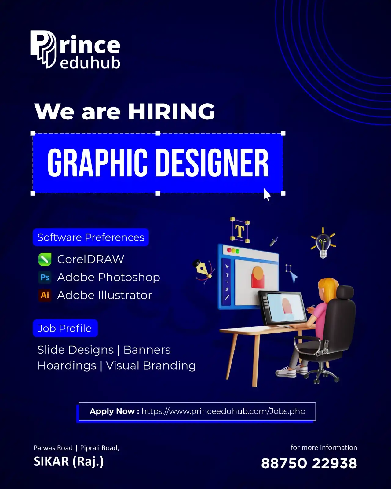 Image from Prince Education Hub, Sikar: 🎨 We're Hiring a Graphic Designer! Join the creative force at Prince ...