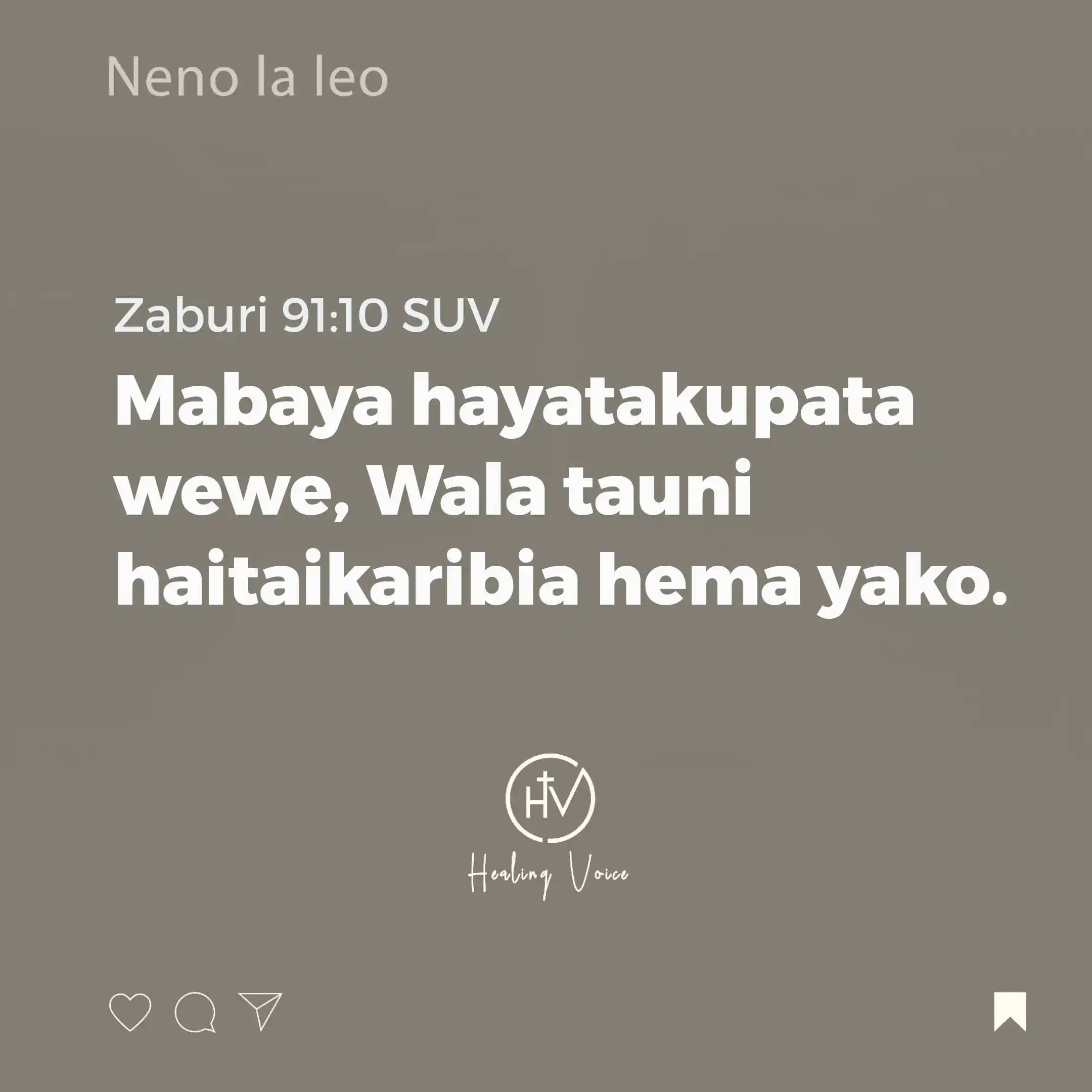 Image from NENO LA LEO: Zab 91:10 SUV
Mabaya hayatakupata wewe, Wala tauni haitaikaribia hema...