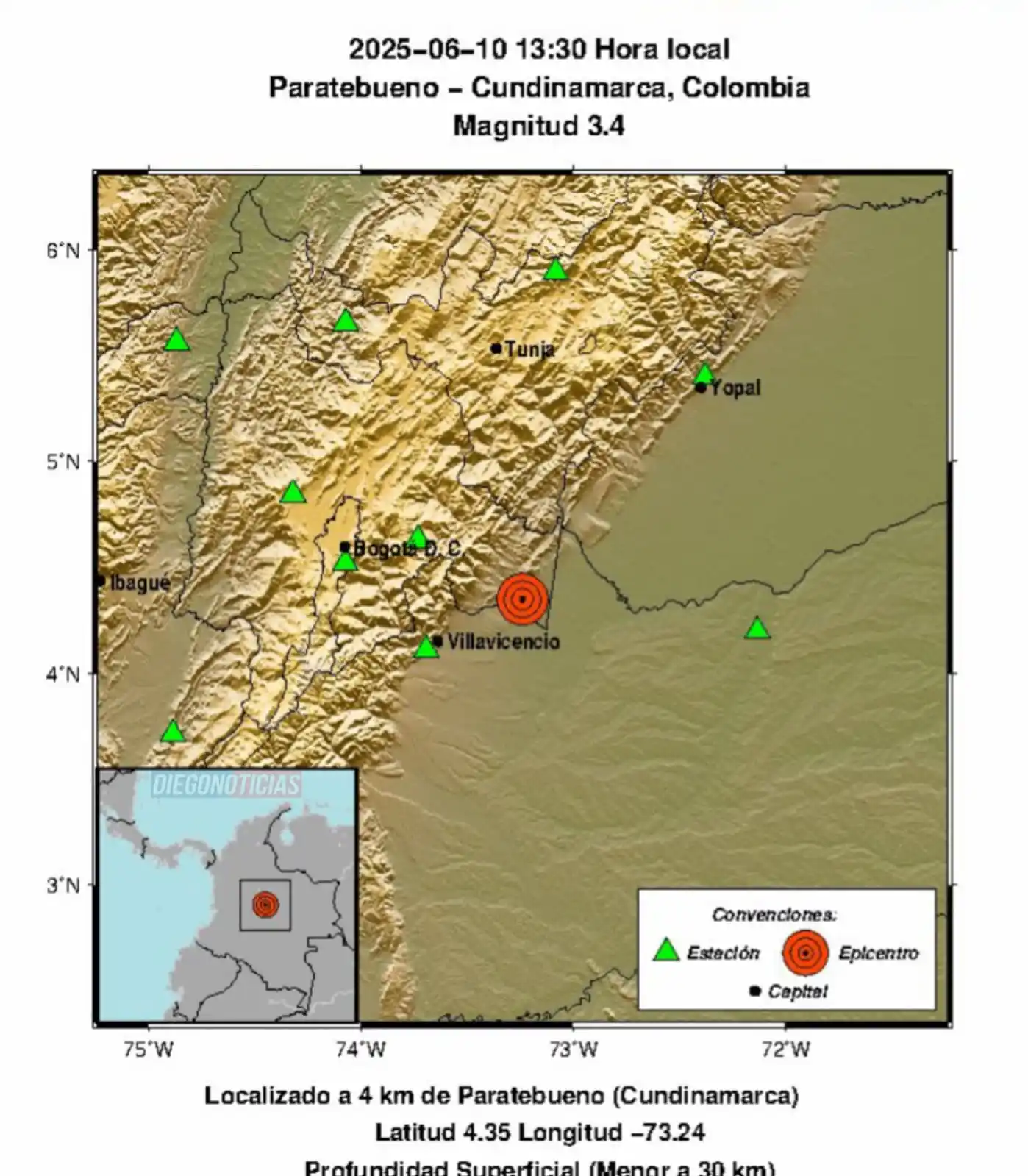 Image from DIEGONOTICIAS: Acaba de temblar en Paratebueno -Cundinamarca, con una magnitud de 3.4...
