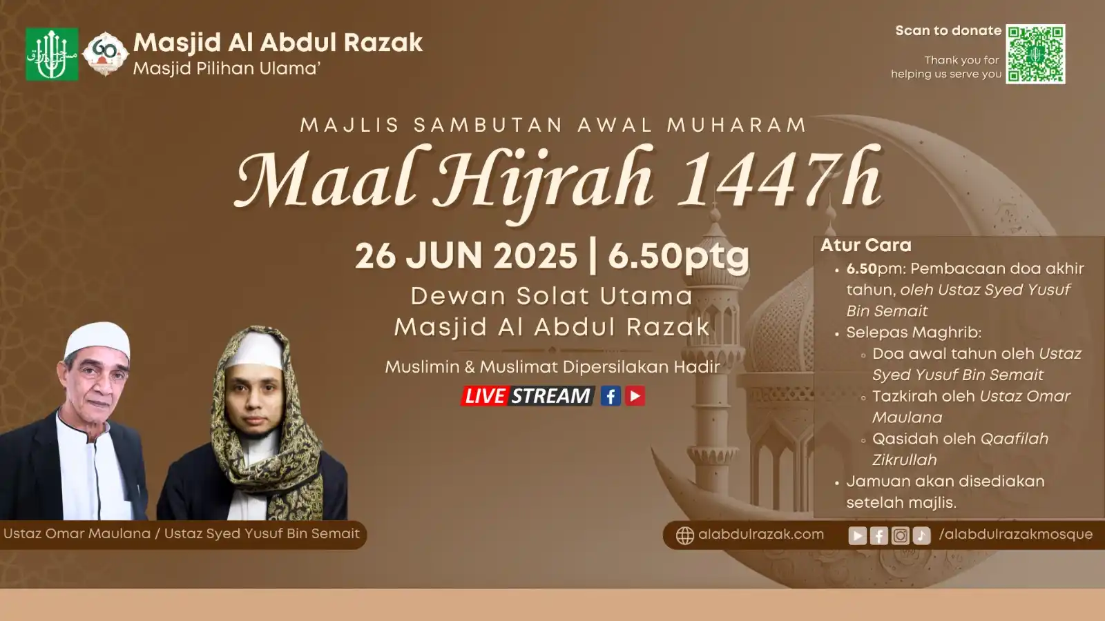 Image from Masjid Al Abdul Razak - Masjid Pilihan 'Ulama: Assalamualaikum Warahmatullahi Wabarakatuh Dear respected congregants...