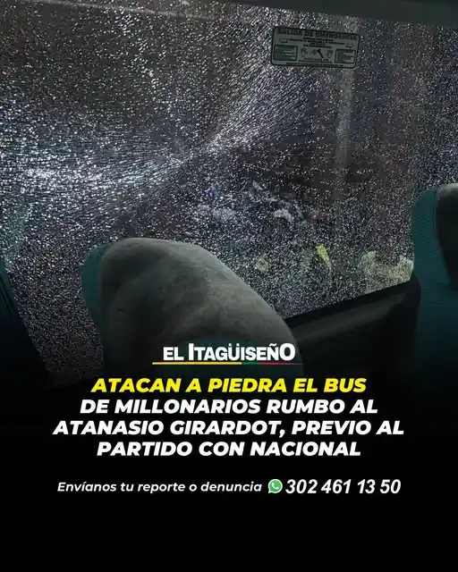 Image from Noticias Metropolitana: *Atacan a piedra el bus de Millonarios rumbo al Atanasio Girardot, pre...