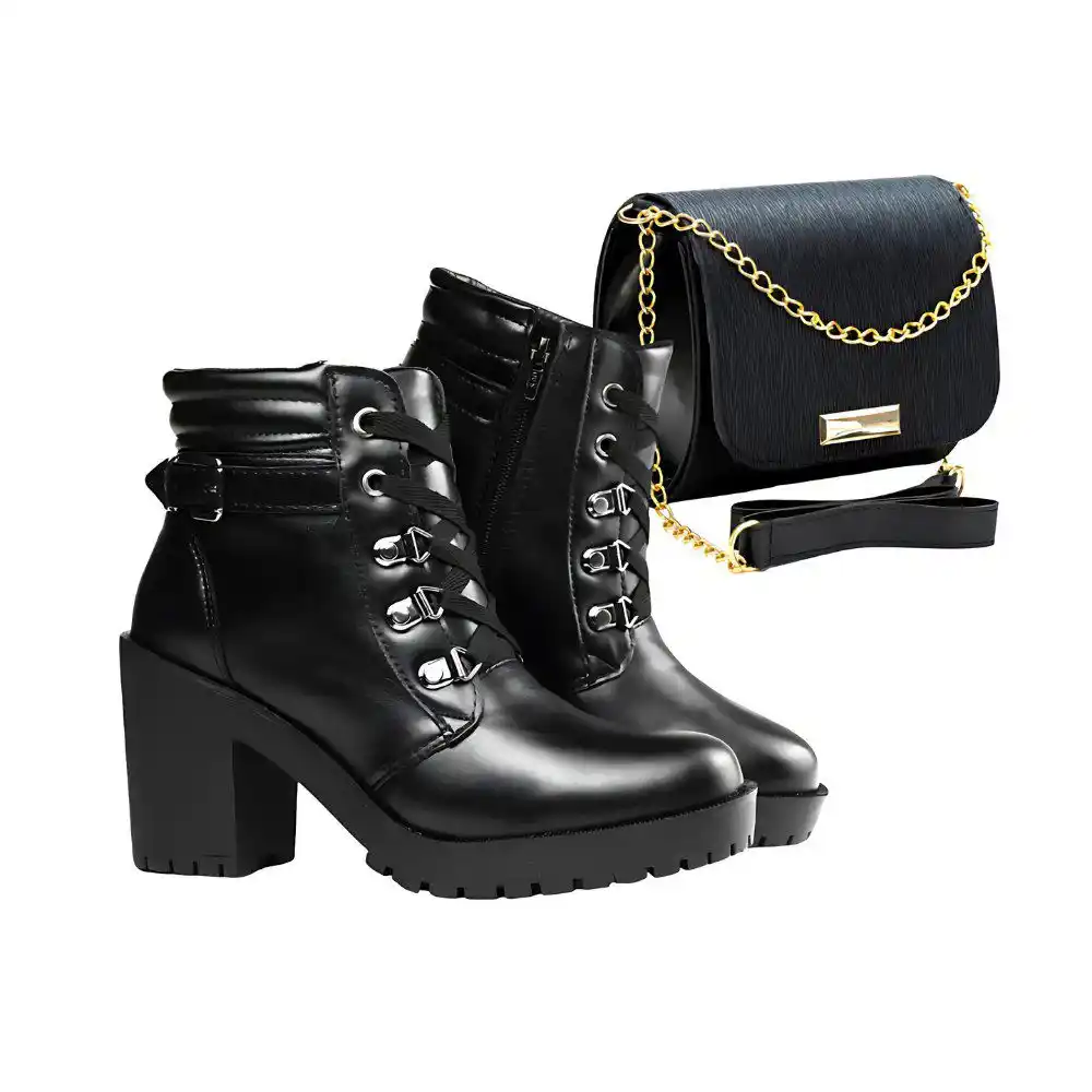 Image from Promos e ofertas | achadinho online : 🔥 Bota Feminina Coturno Feminino Salto Alto Cano Liso Curto Tratorado...