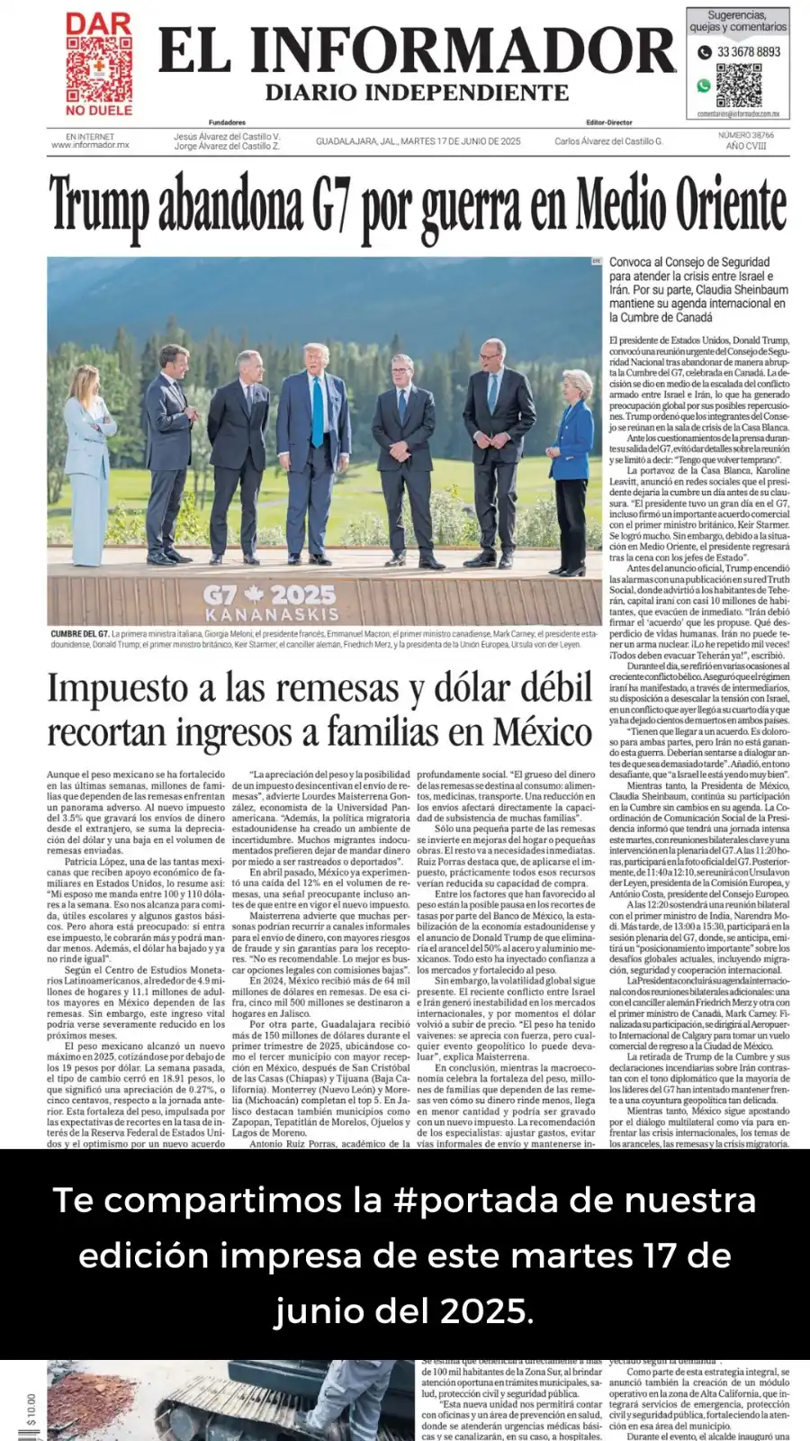 Image from El Informador: Buenos días a todos nuestros lectores!☀️ Les compartimos la <a class="...