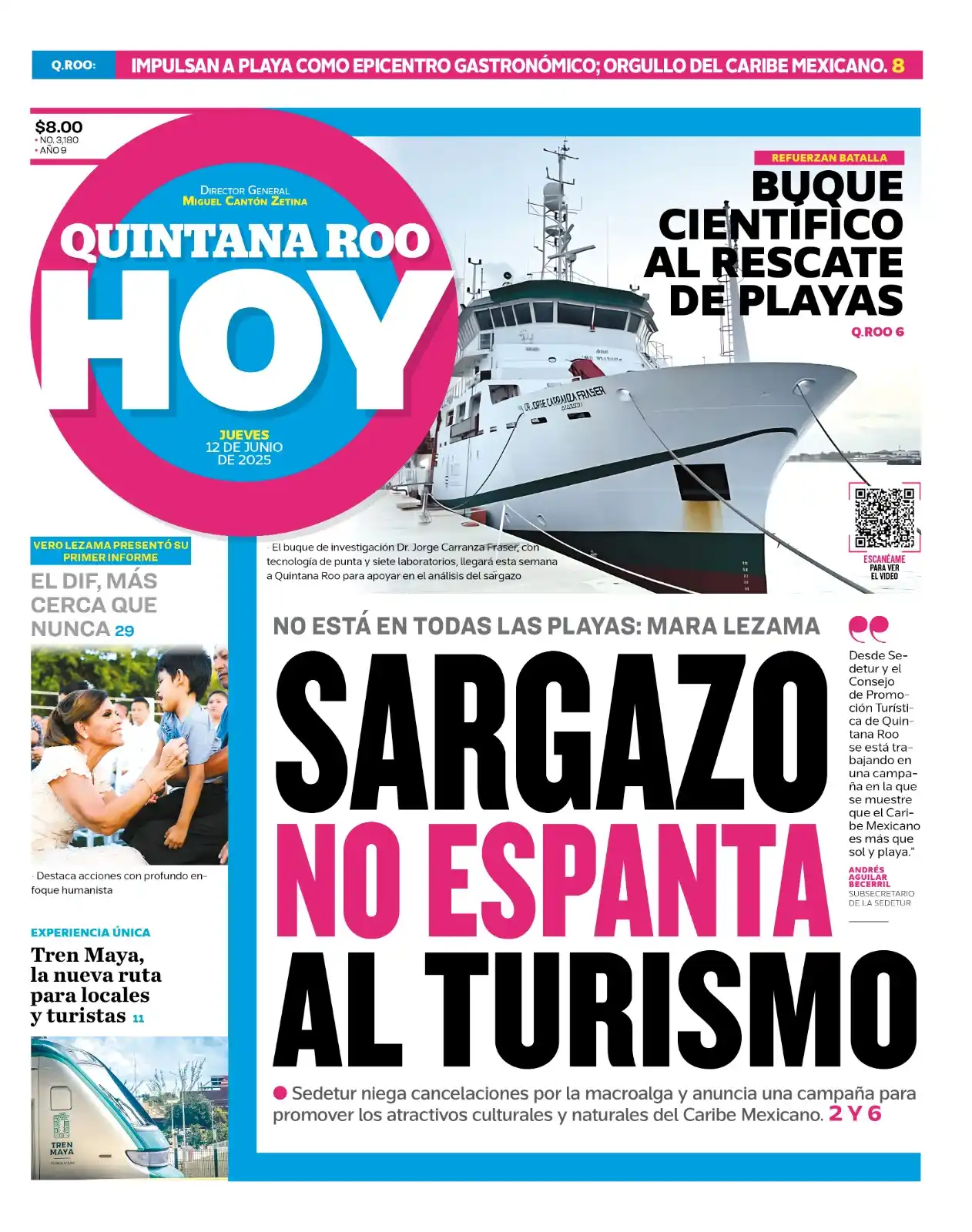 Image from Quintana Roo Hoy: ¡Buenos días! 😊 Nuestra portada de hoy jueves 12 de junio 2025 Sar...