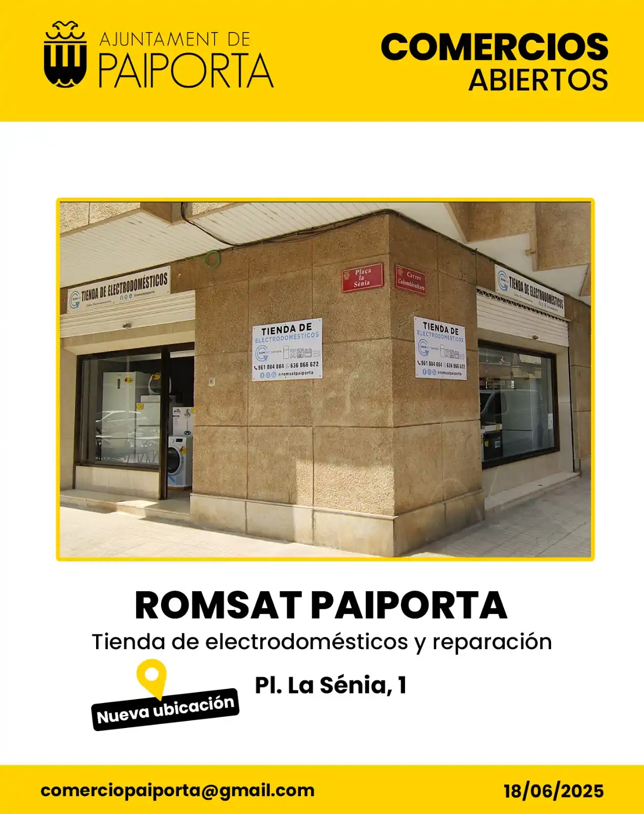 Image from Ajuntament de Paiporta: 🛍️ 📢 COMERCIOS ABIERTOS💪👏 🛠️📟 *ROMSAT PAIPORTA* *Tienda de elec...