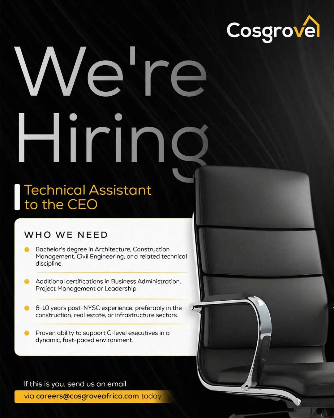 Image from Verifiable Jobs/ Opportunities With #AdetolaElegbeje: Cosgrove is looking for a high-performing professional to support the ...