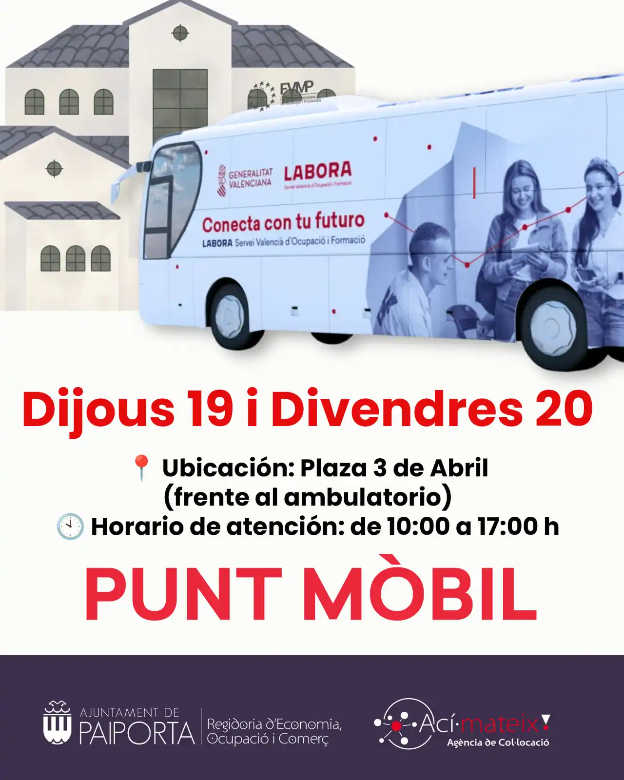 Image from Ajuntament de Paiporta: 📢 *El bus de Labora torna a Paiporta!* Aquest *dijous i divendres, 19...