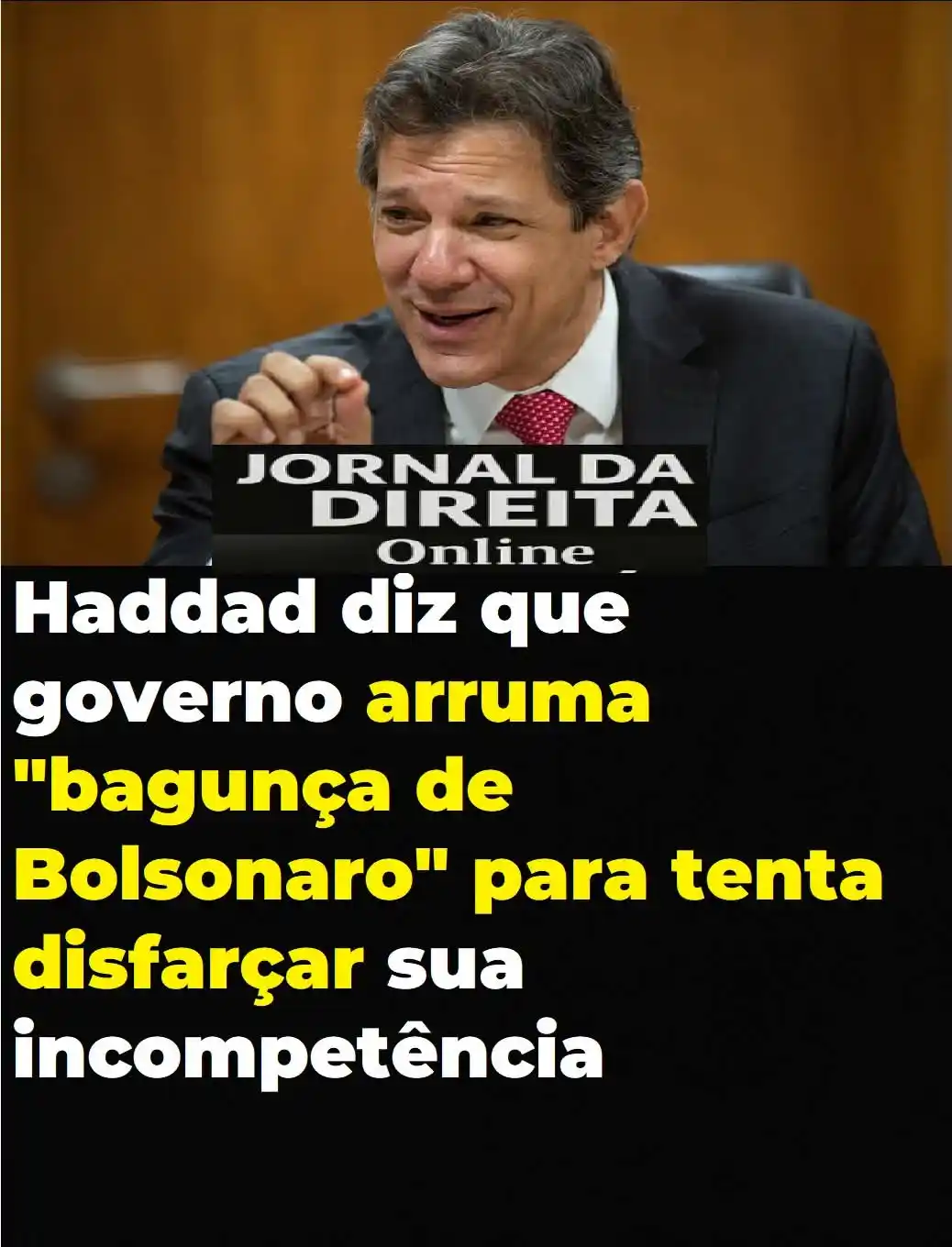 Image from Jornal Da Direita Online: Fernando Haddad, mais uma vez preferiu jogar a culpa em Jair Bolsonaro...