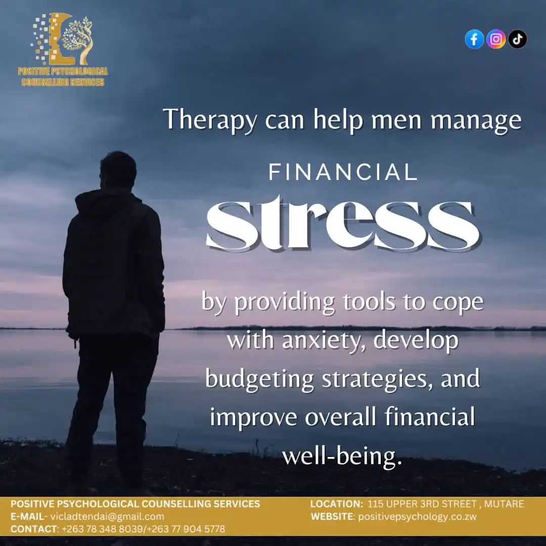 Image from Positive Psychological Counselling Services: Financial stress is a significant concern for many men, often stemming...