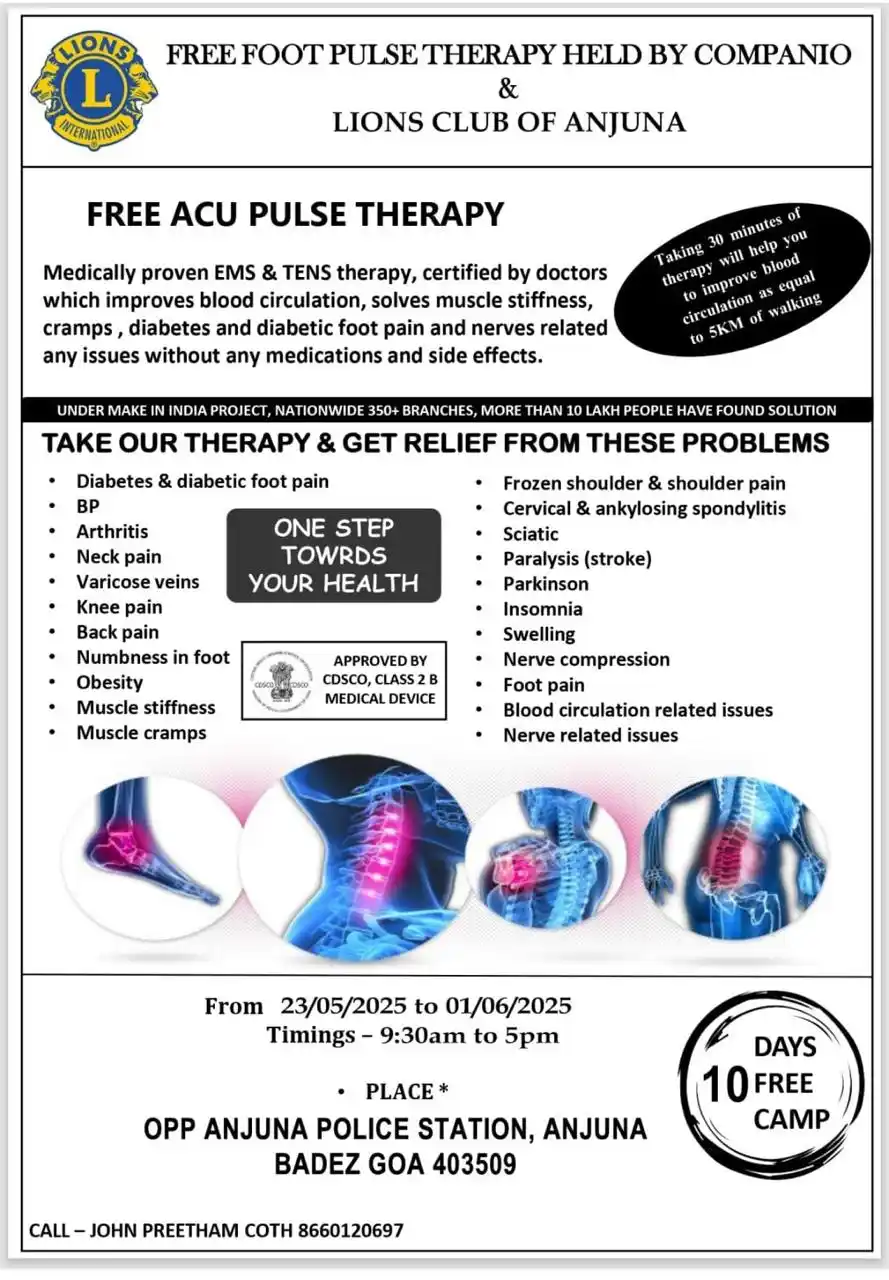 Image from Banyan TV Goa News: 🚨Free Foot Pulse Therapy Camp in Anjuna from May 23 to June 1🚨 Anju...